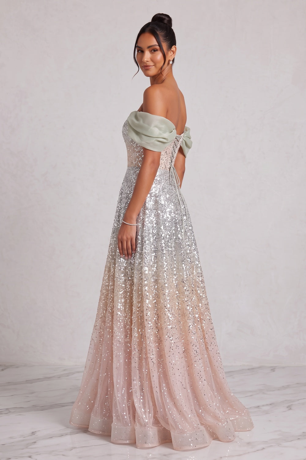 Silver Sequined Tulle a-Line Gown - OWNCI Silver Sequined Tulle a-Line Gown - OWNCI