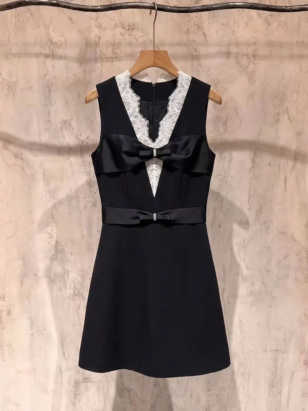 Milena Black Lace Bow Mini Dress - OWNCI Milena Black Lace Bow Mini Dress - OWNCI