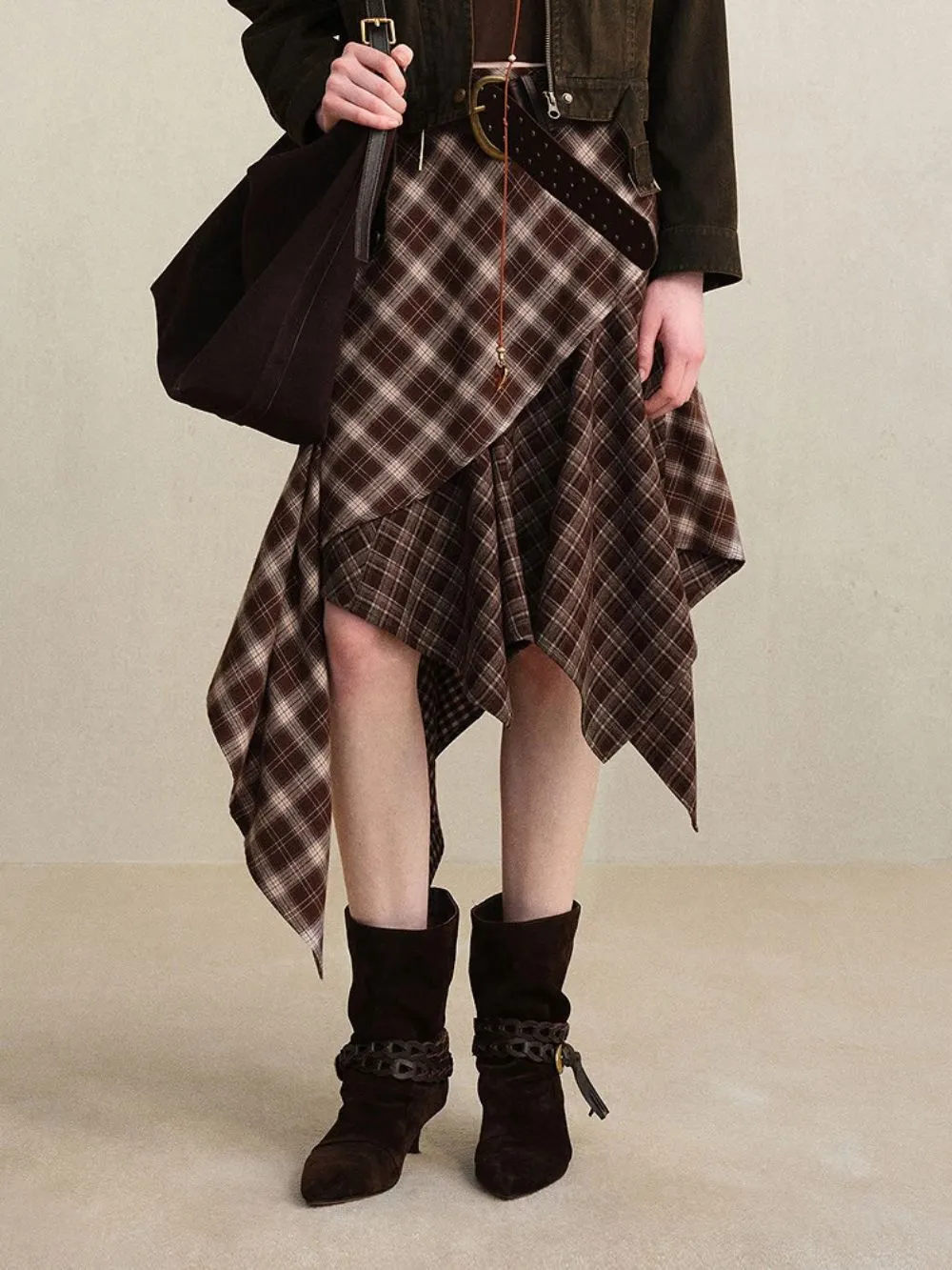Mili Checkered Patchwork Skirt - OWNCI Mili Checkered Patchwork Skirt - OWNCI