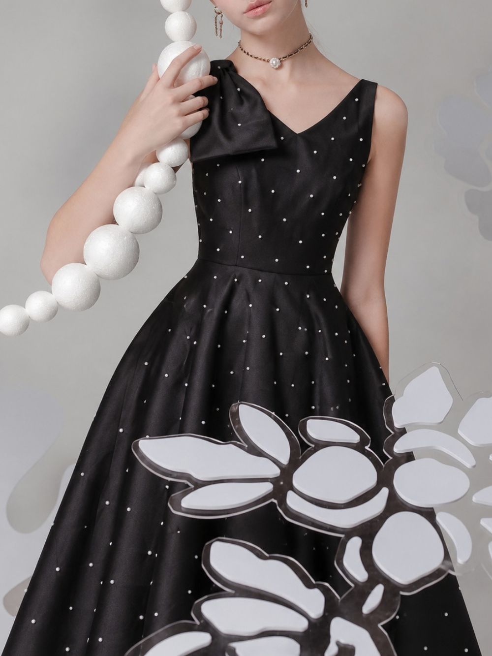 Miyuki Bow V-Neck Midi Dress - OWNCI Miyuki Bow V-Neck Midi Dress - OWNCI