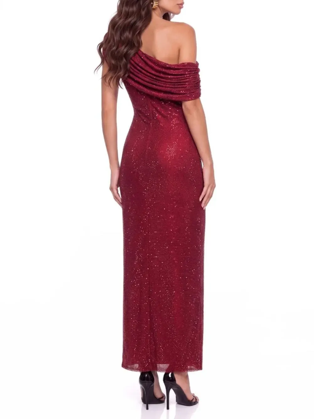Felnor One Shoulder Rhinestone Maxi Dress - OWNCI