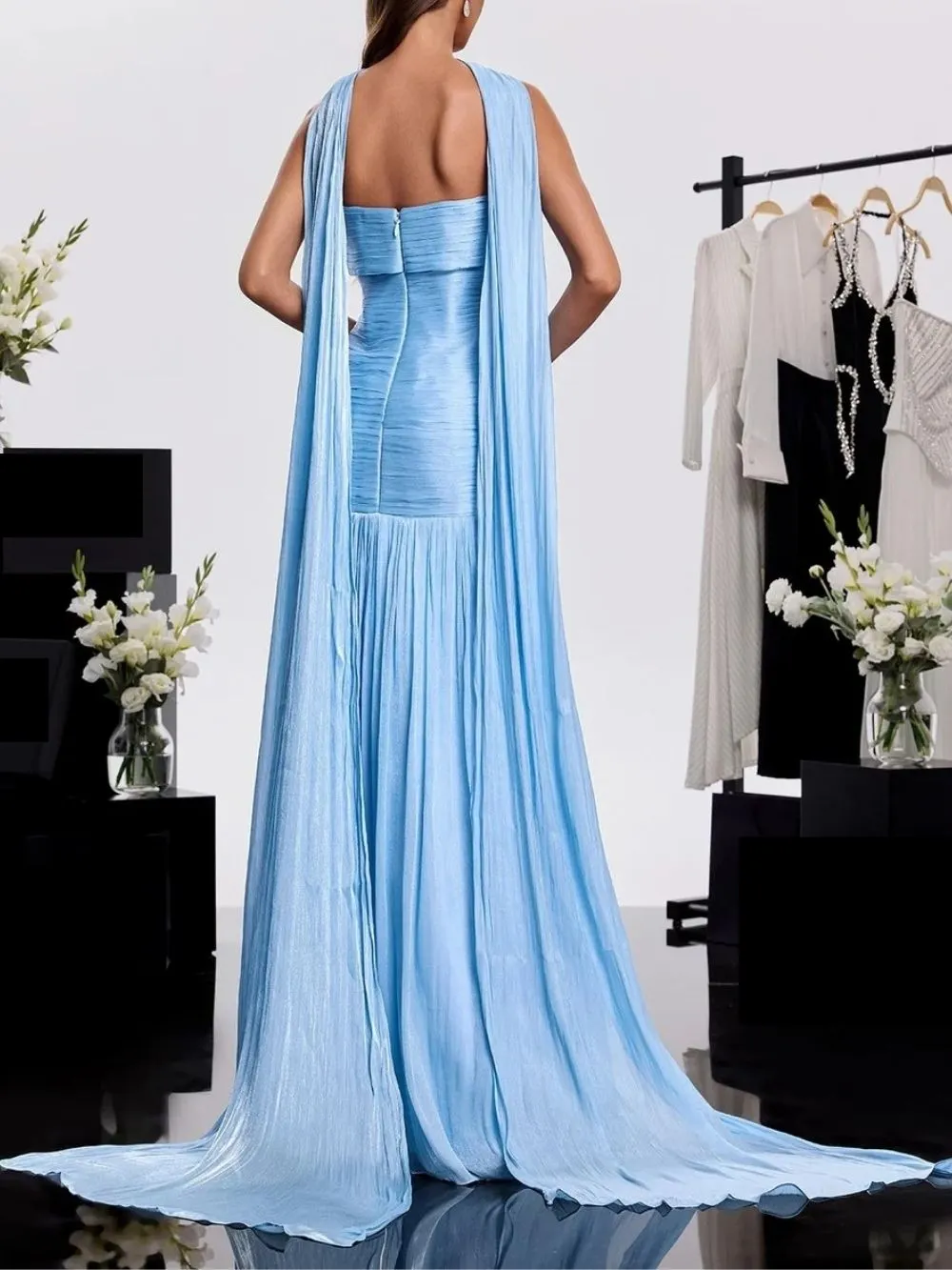 Bravexia Strapless Pleated Scarf Maxi Dress - OWNCI