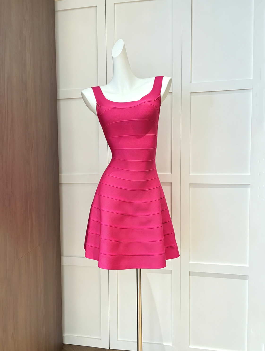 Hot Pink Heavy Stretch Knit Fit-and-Flare Mini Dress - OWNCI Hot Pink Heavy Stretch Knit Fit-and-Flare Mini Dress - OWNCI