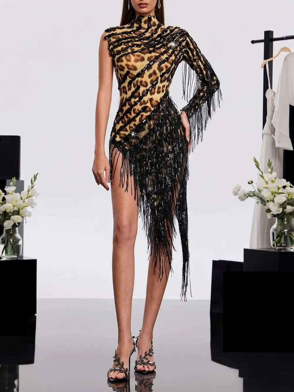 Dagfinn One Shoulder Fringe Sequin Bodysuit In Yellow - OWNCI Dagfinn One Shoulder Fringe Sequin Bodysuit In Yellow - OWNCI