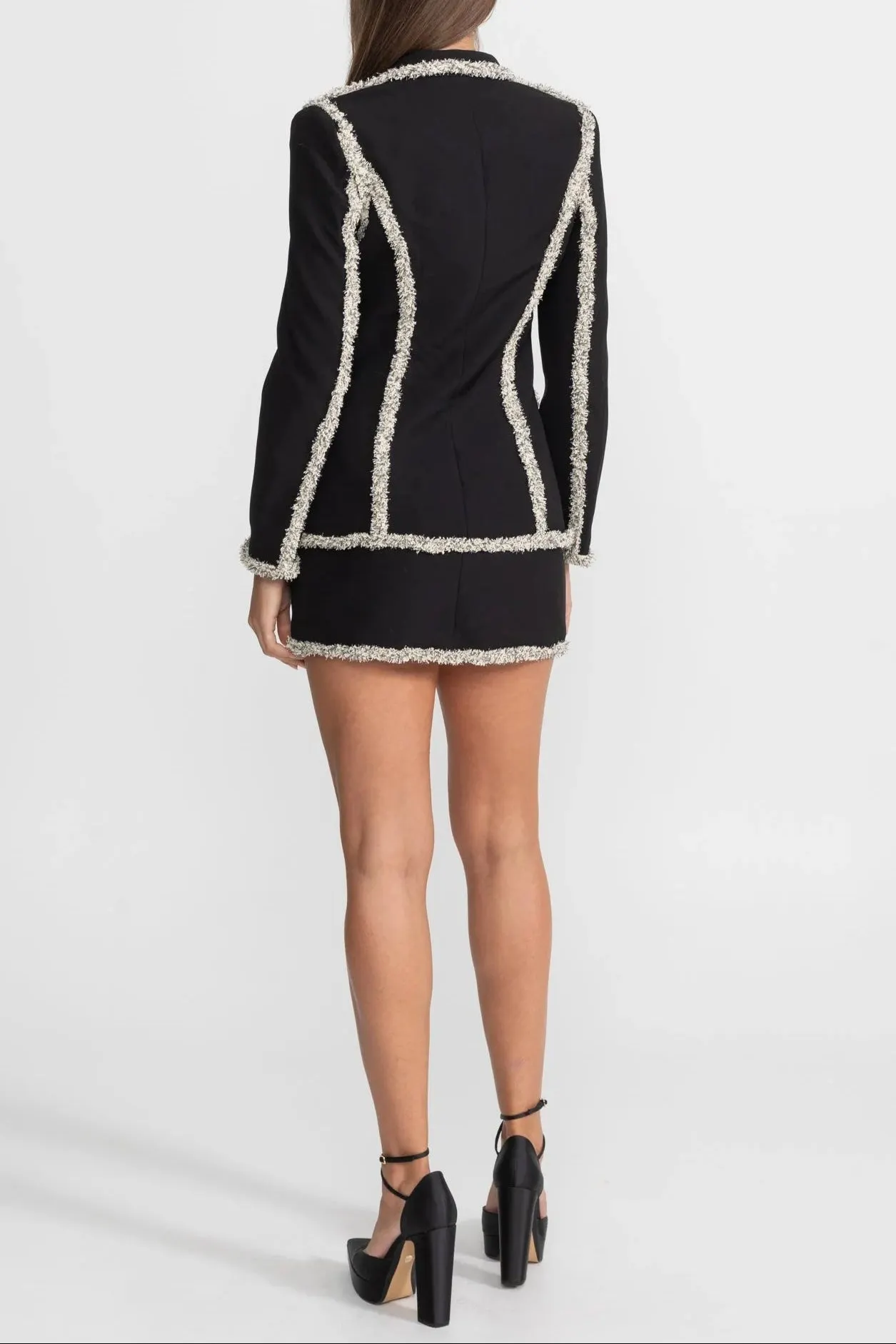 June Tweed Trim Blazer Matching Mini Skirt Set – Black - OWNCI June Tweed Trim Blazer Matching Mini Skirt Set – Black - OWNCI
