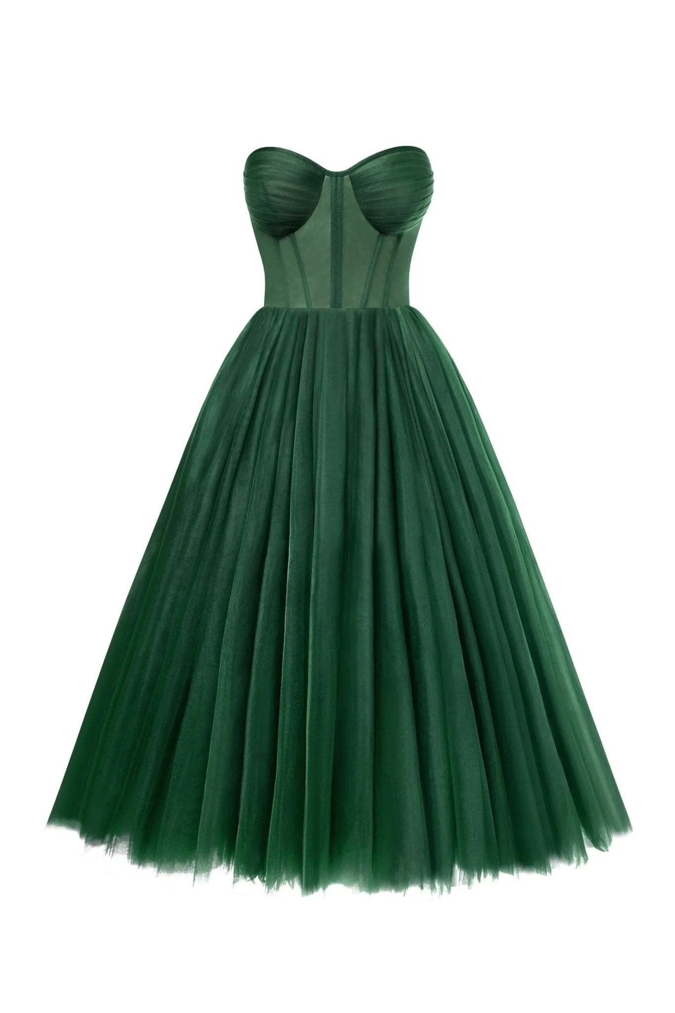 Emerald Green Strapless Puffy Midi Tulle Dress - OWNCI Emerald Green Strapless Puffy Midi Tulle Dress - OWNCI