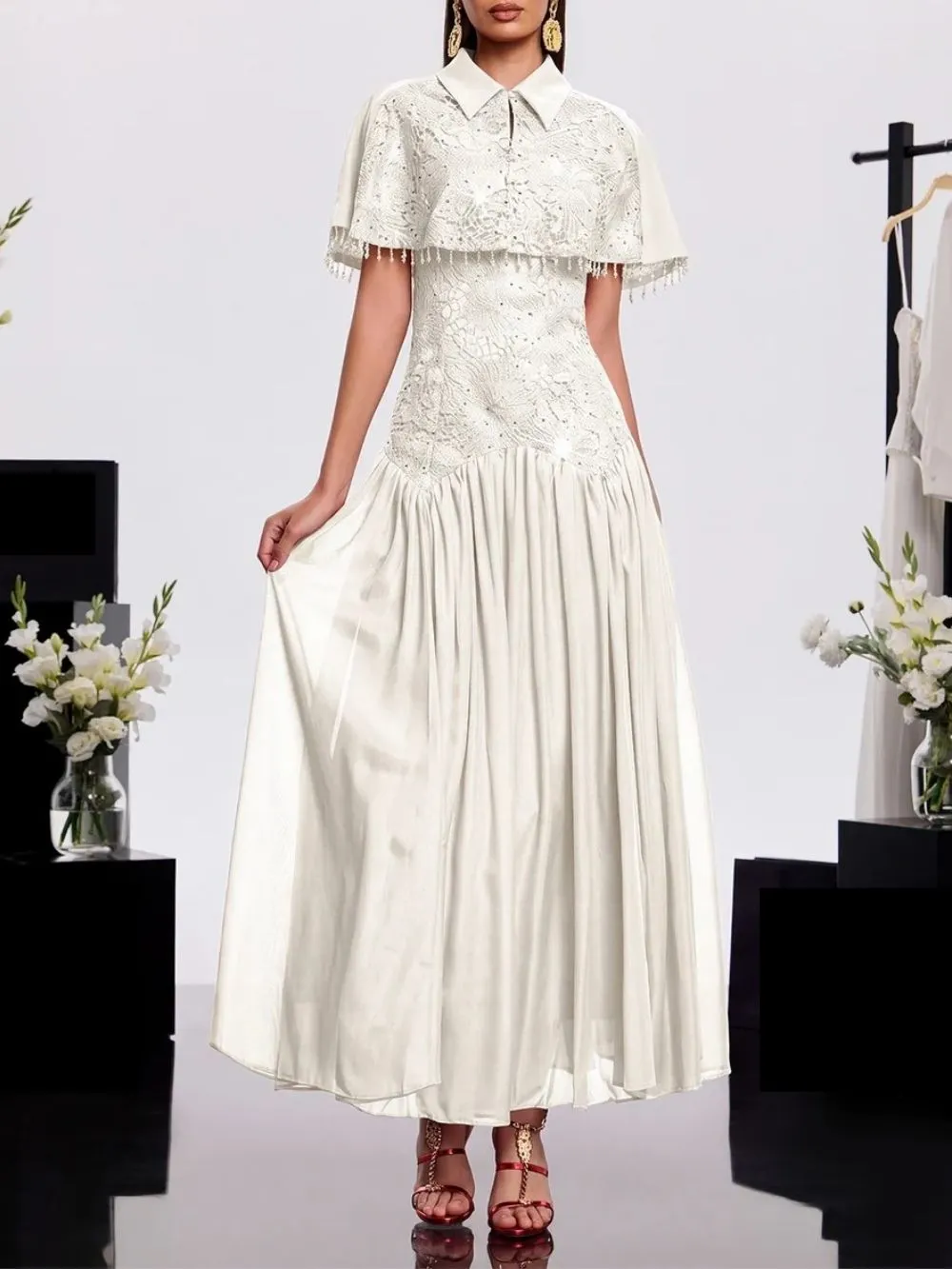 Hatice Cape Lace Dress - OWNCI Hatice Cape Lace Dress - OWNCI