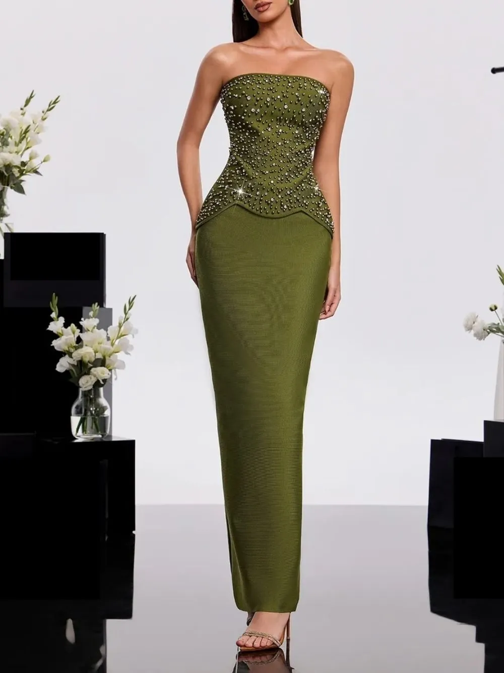 Haruko Strapless Rhinestone Bandage Dress Set - OWNCI Haruko Strapless Rhinestone Bandage Dress Set - OWNCI