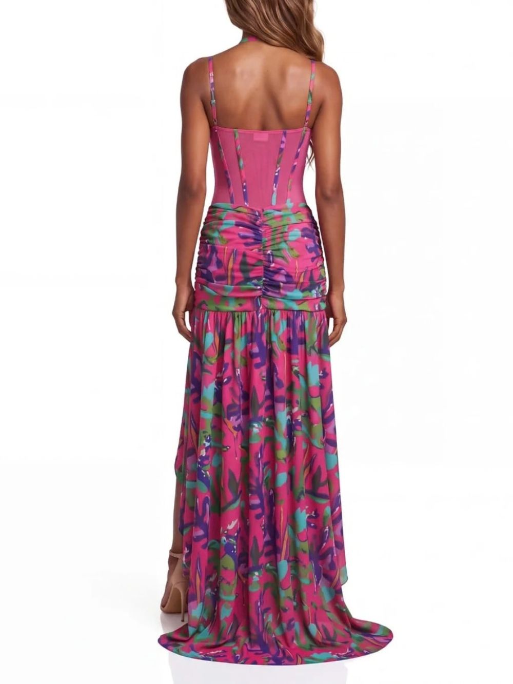 Juvelli Split Ruched Ruffle Maxi Dress - OWNCI