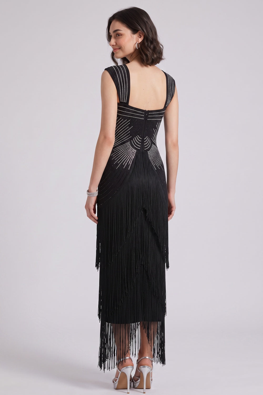 Black Art Deco Beaded Sheath Dress with Tiered Fringe - OWNCI Black Art Deco Beaded Sheath Dress with Tiered Fringe - OWNCI