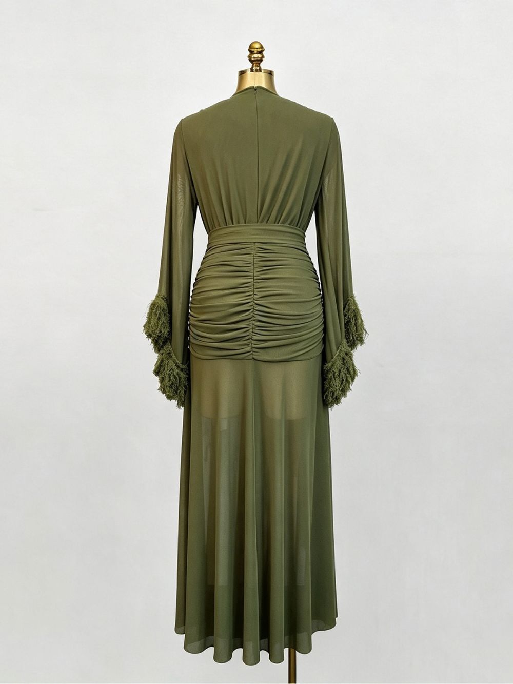 Murevia Plunge Neck Ruched Split Maxi Dress In Olive - OWNCI