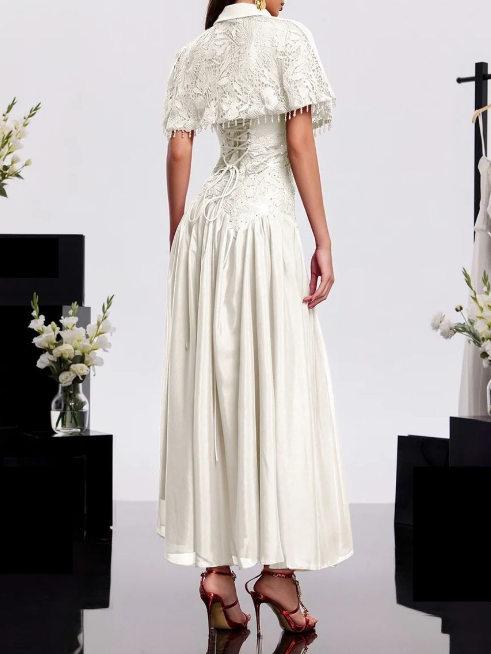 Hatice Cape Lace Dress - OWNCI