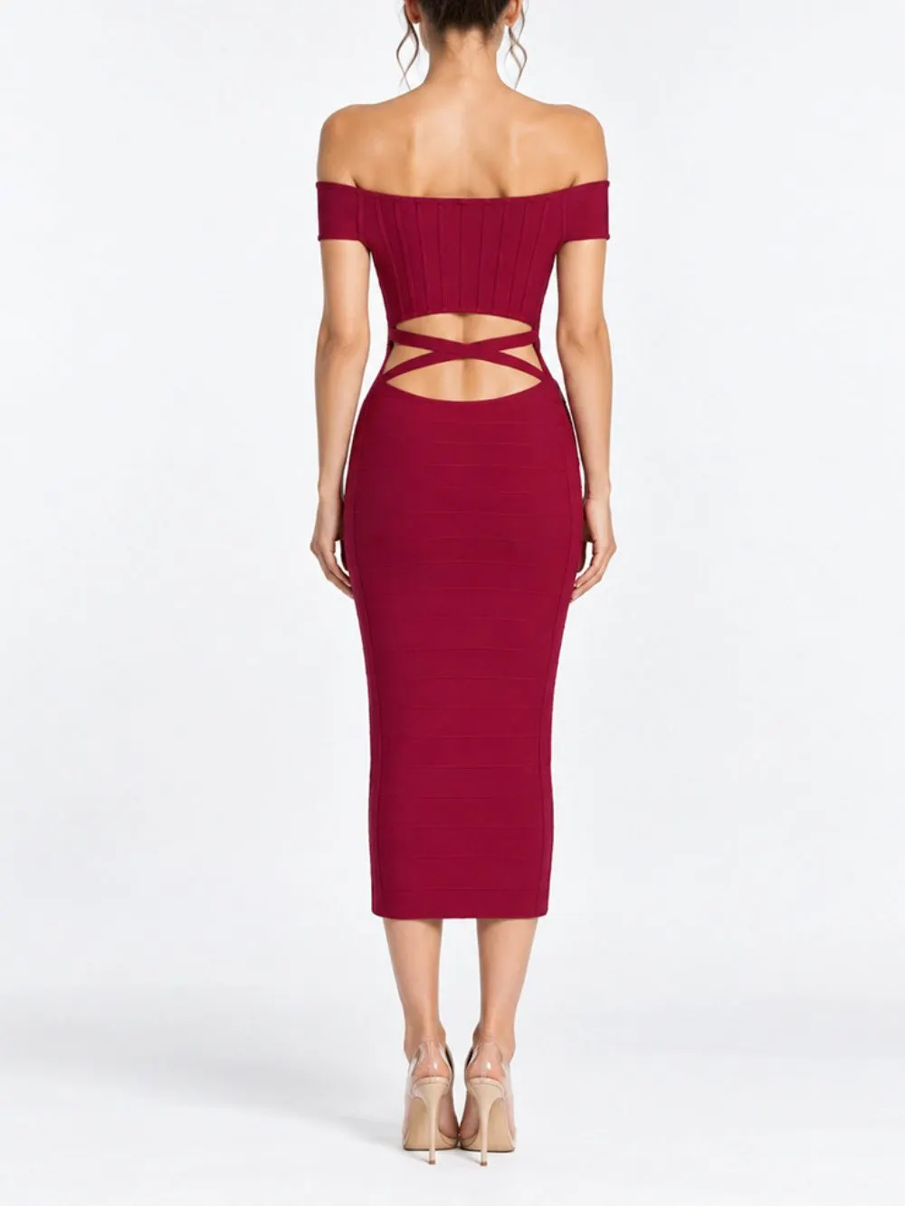 Moria Off-Shoulder Bandage Midi Dress - OWNCI