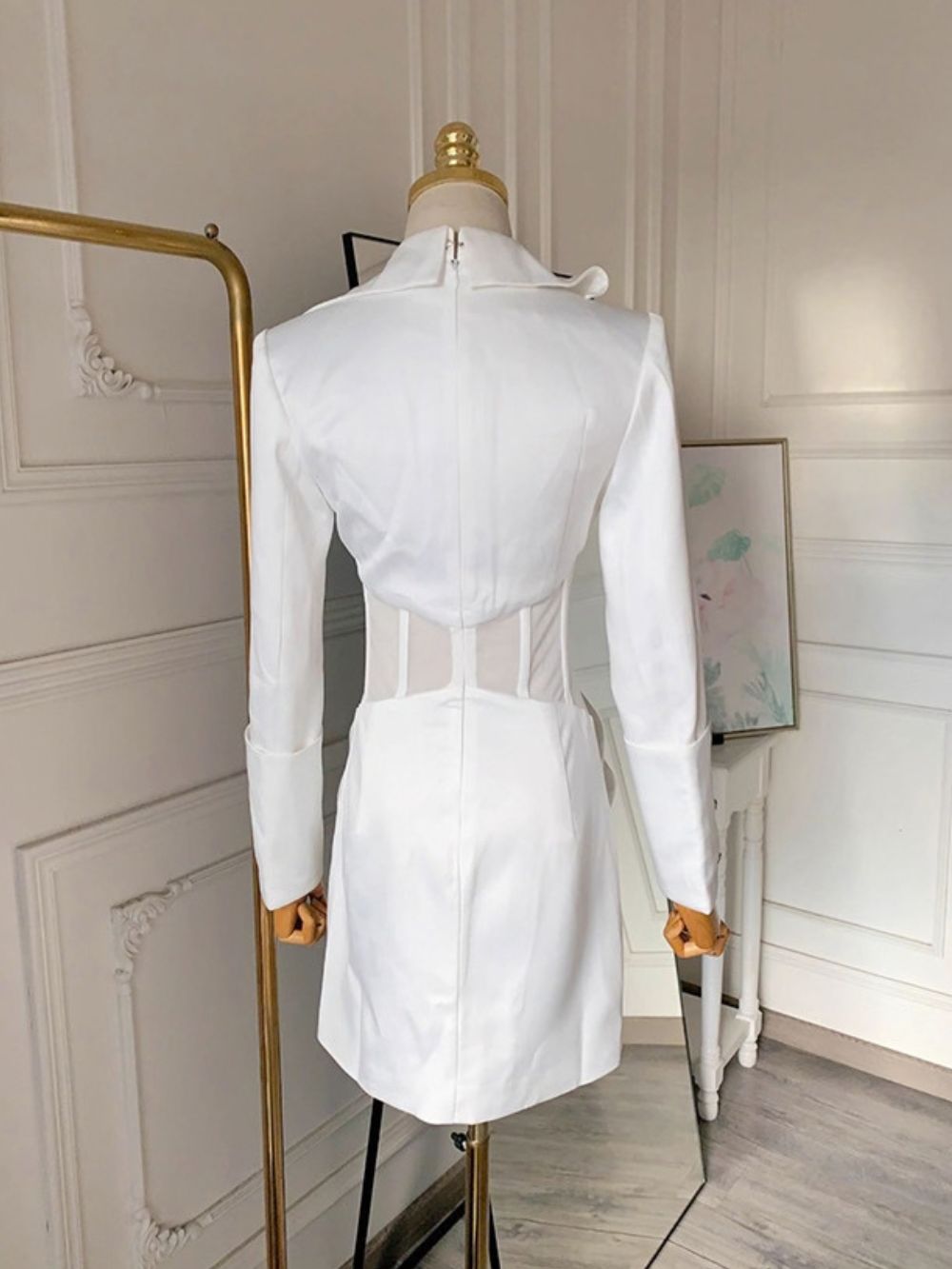 Faroald Long Sleeve Corset Mini Dress In White - OWNCI