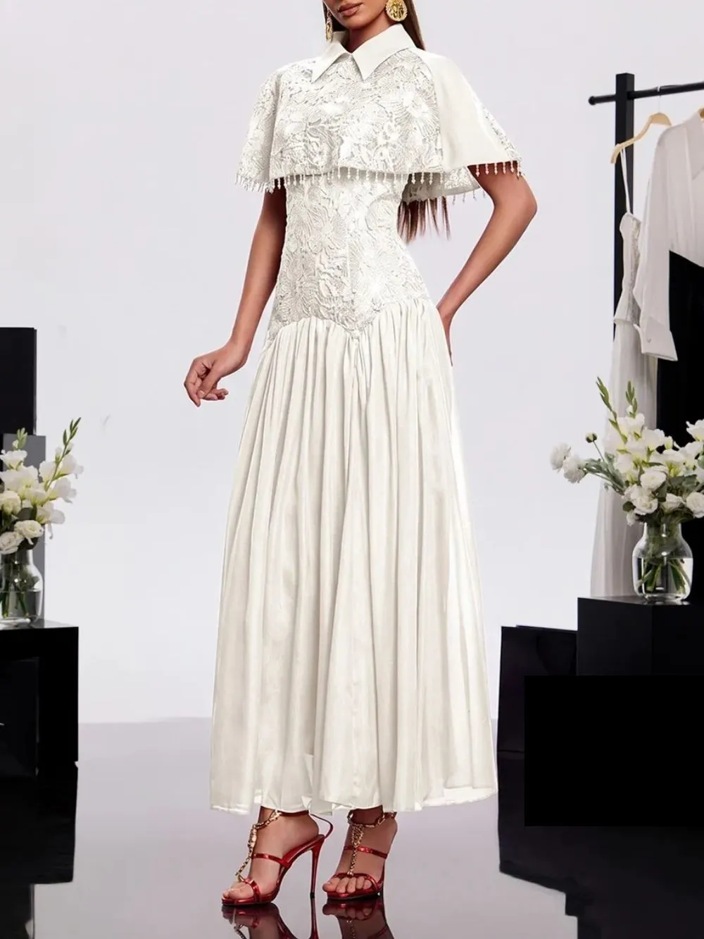 Hatice Cape Lace Dress - OWNCI Hatice Cape Lace Dress - OWNCI