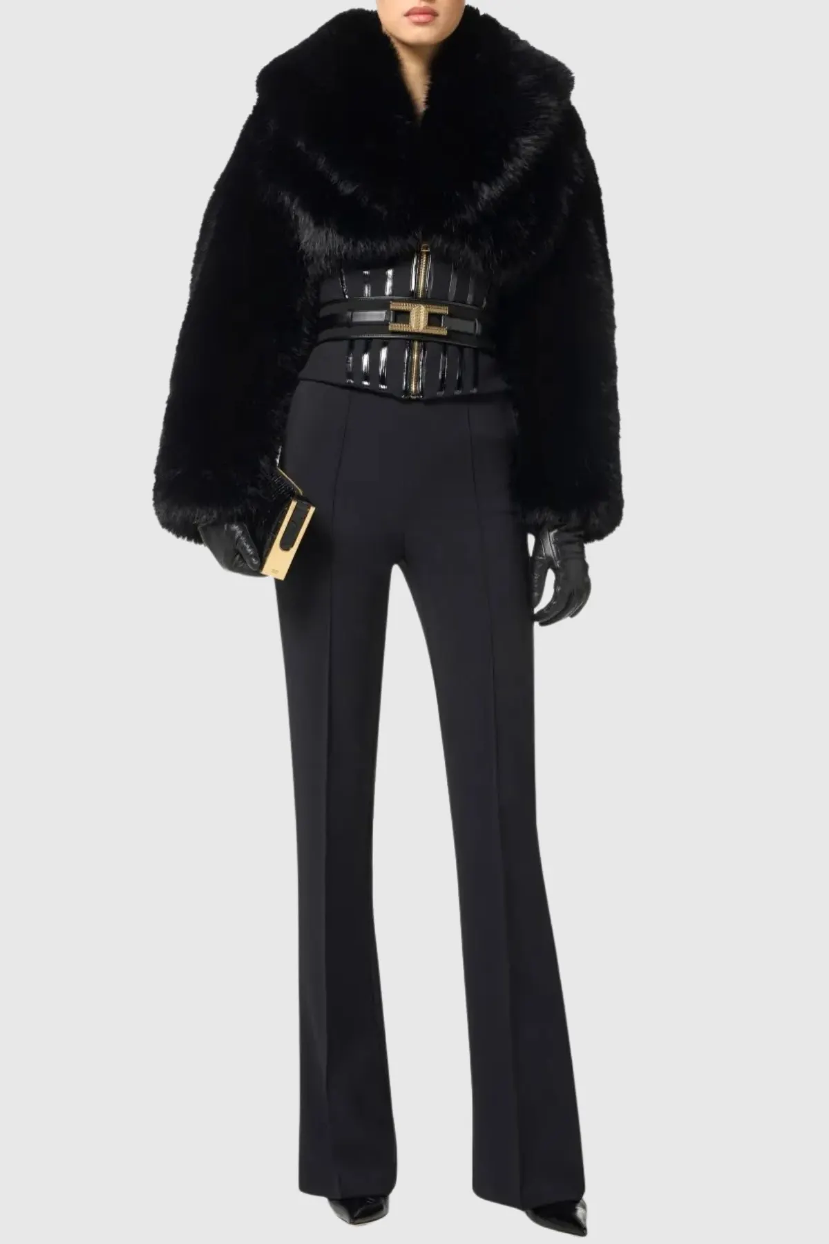 Adelaide Faux Fur Corset Jacket In Black - OWNCI