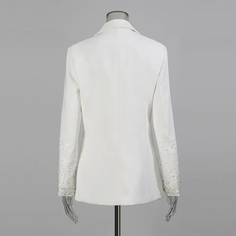 Mirabelle Long Sleeve Pearl Blazer In White - OWNCI Mirabelle Long Sleeve Pearl Blazer In White - OWNCI