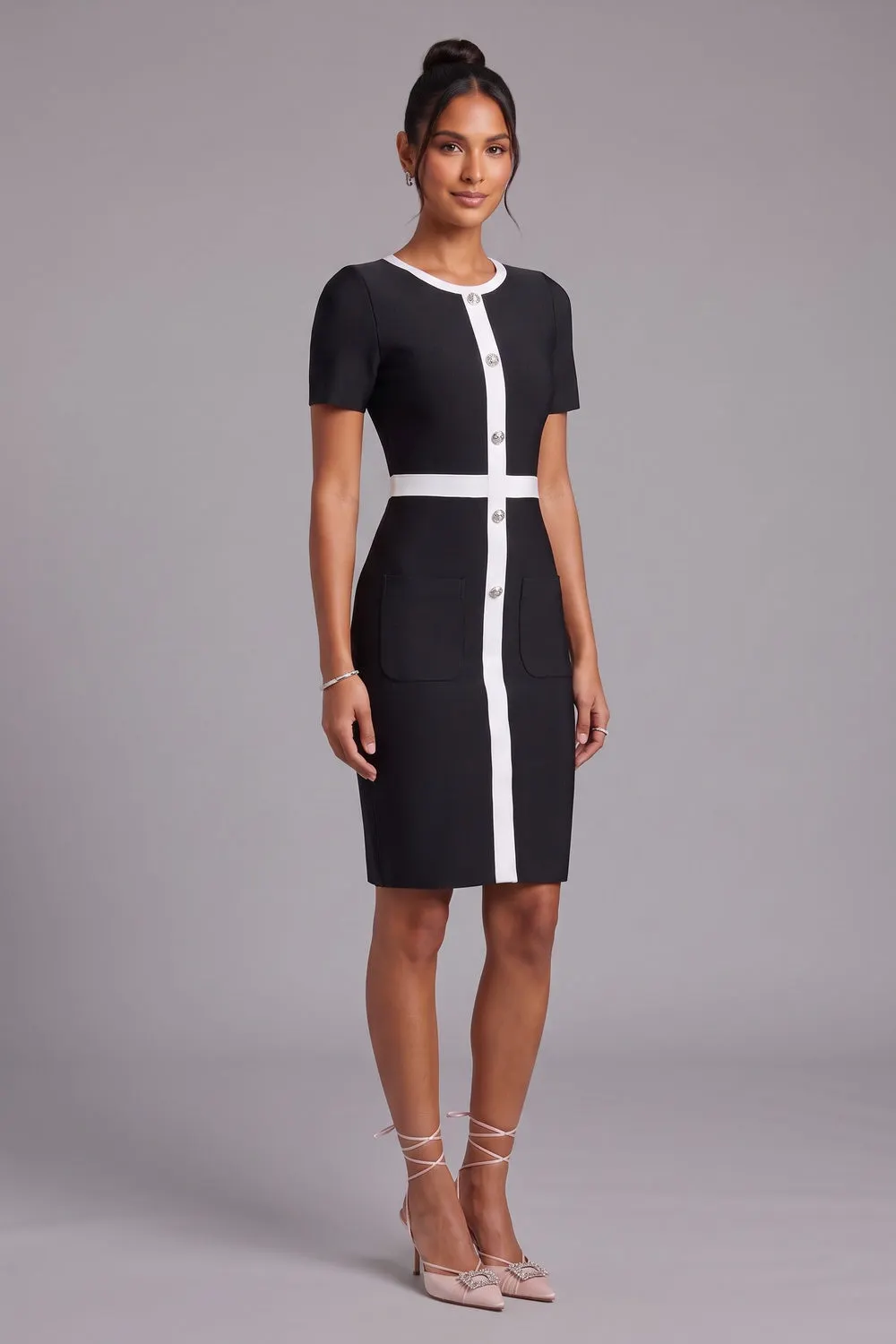 Black Dress with White Contrast Paneling - OWNCI