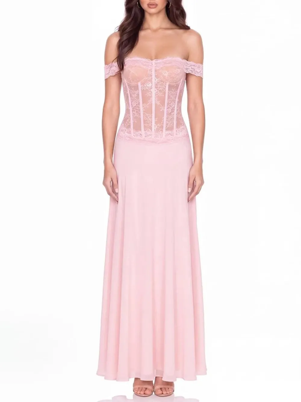 Evarik Off Shoulder Lace Maxi Dress - OWNCI