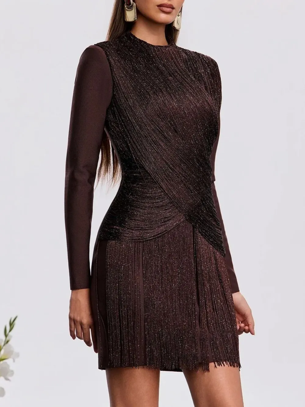 Qavlek Fringe Glitter Mini Dress - OWNCI