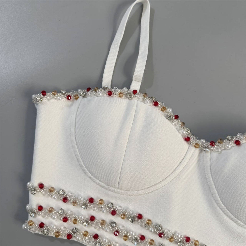 White Beaded Two-Piece Bodycon Set - OWNCI White Beaded Two-Piece Bodycon Set - OWNCI