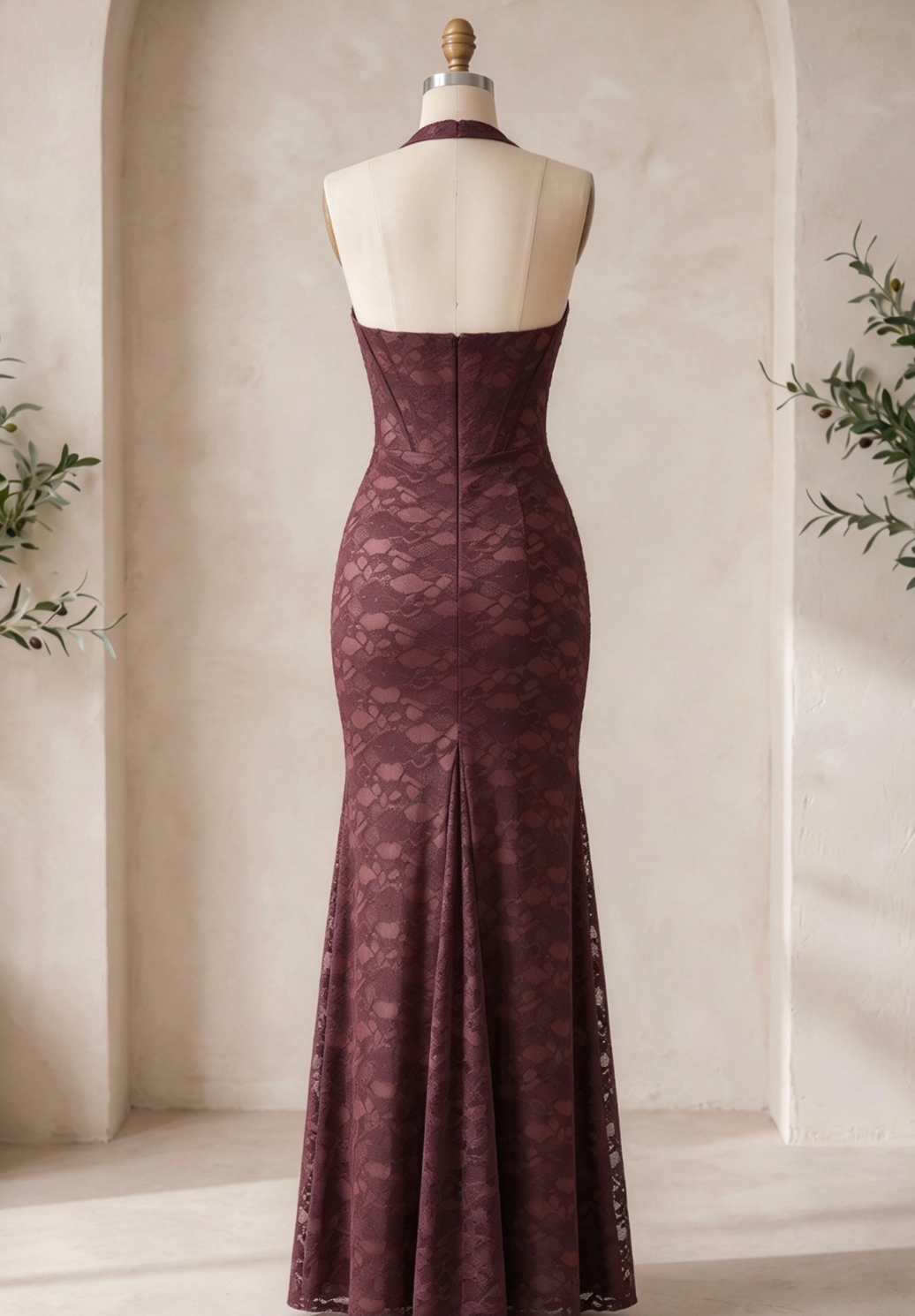 Dark Brown Floral Lace Mermaid Maxi Dress with Corset Bodice - OWNCI Dark Brown Floral Lace Mermaid Maxi Dress with Corset Bodice - OWNCI