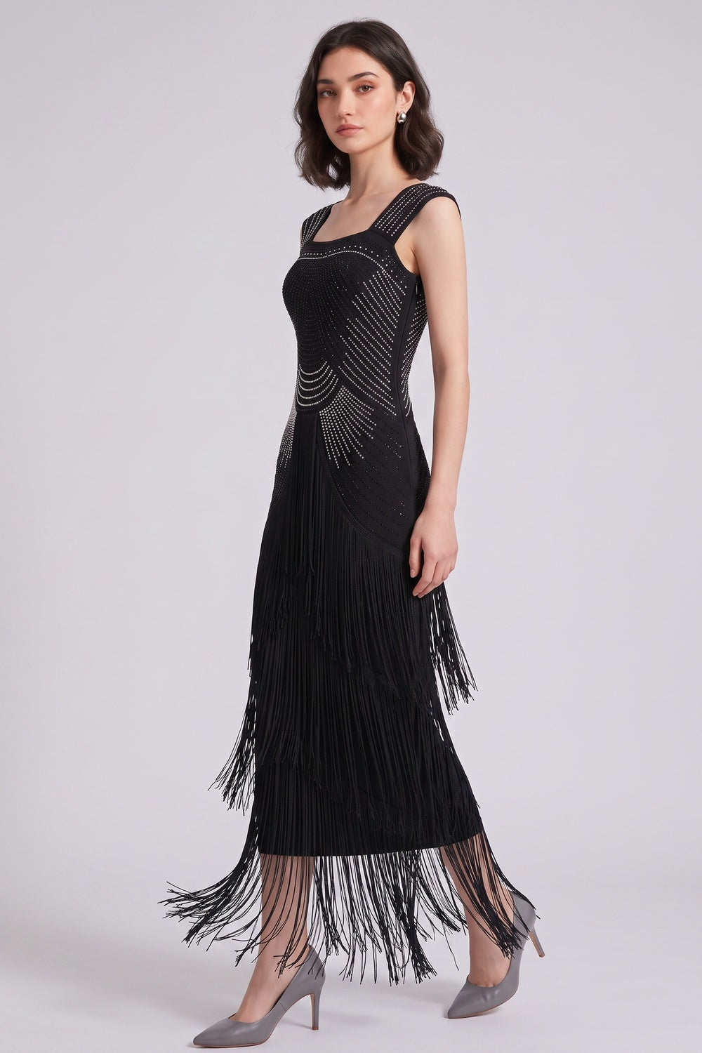 Black Art Deco Beaded Sheath Dress with Tiered Fringe - OWNCI Black Art Deco Beaded Sheath Dress with Tiered Fringe - OWNCI