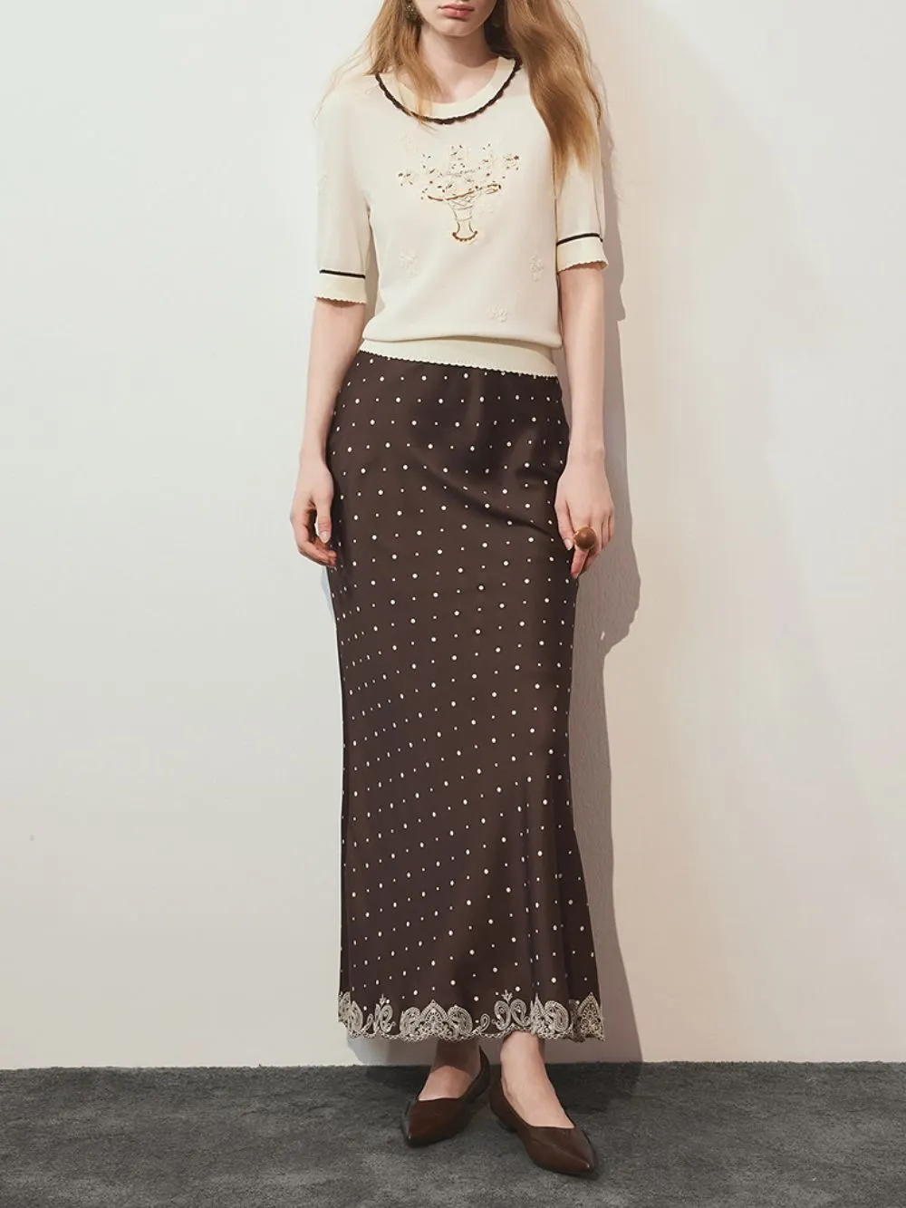 Minah Polka Dot Satin A-line Skirt - OWNCI Minah Polka Dot Satin A-line Skirt - OWNCI