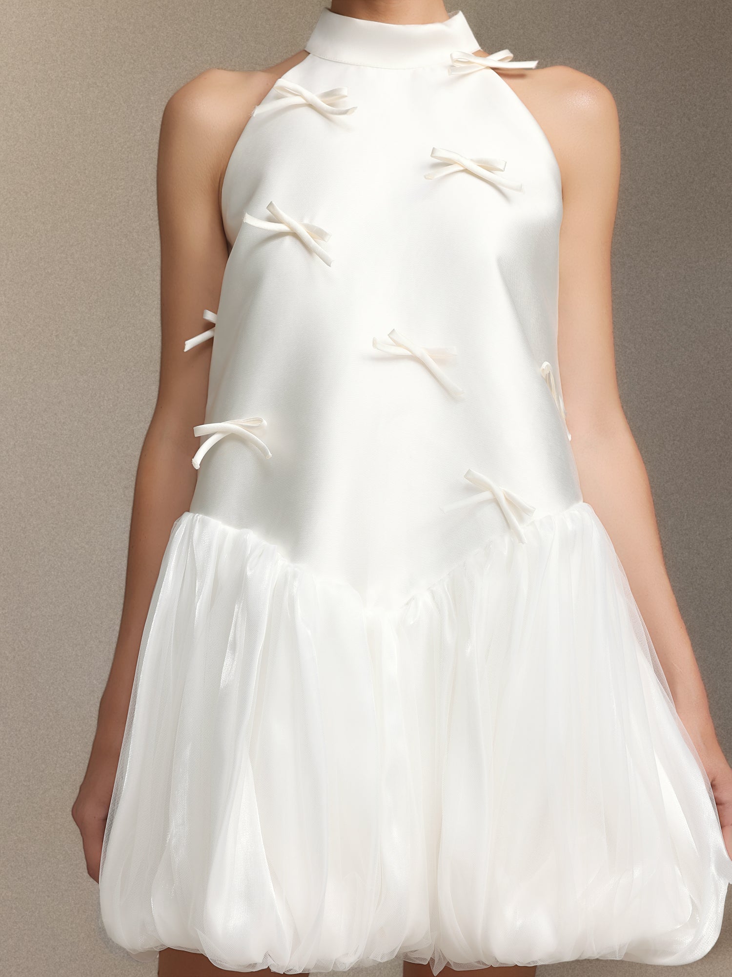 Jessie White Strapless Satin Sleeveless Puffy Mini Dress - OWNCI Jessie White Strapless Satin Sleeveless Puffy Mini Dress - OWNCI